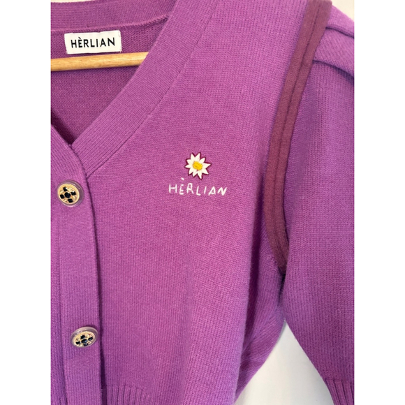 Herlian Knit Purple Short Sleeve Button Up Cardigan Sweater Women’s Size Large - Picture 3 of 9